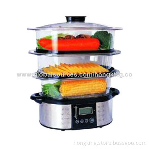 Stainless Steel Food Steamers with Digital Timer LCD Display, 10.5L for 3 Levels